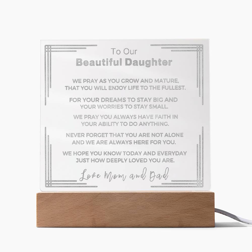 Gift to Our Daughter from Mom and Dad- Engraved Acrylic LED Plaque or Night Light