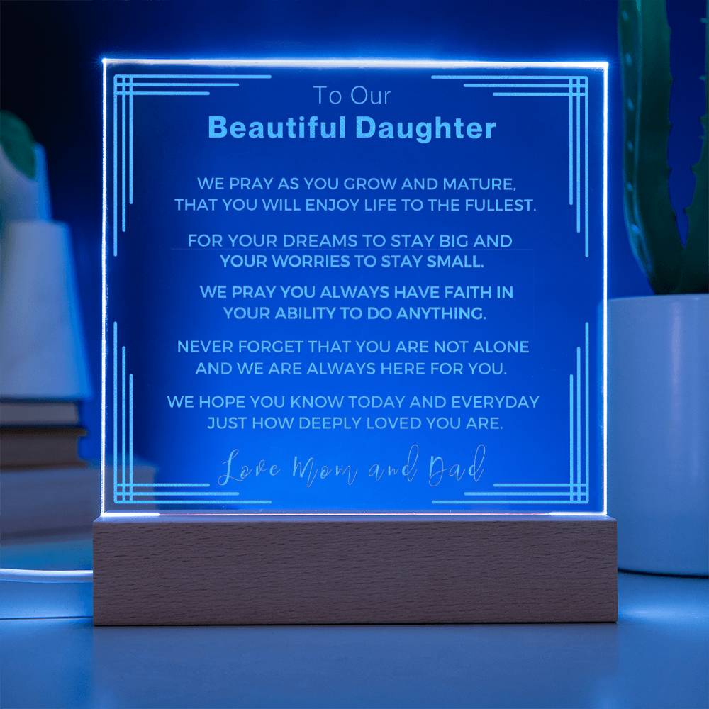 Gift to Our Daughter from Mom and Dad- Engraved Acrylic LED Plaque or Night Light