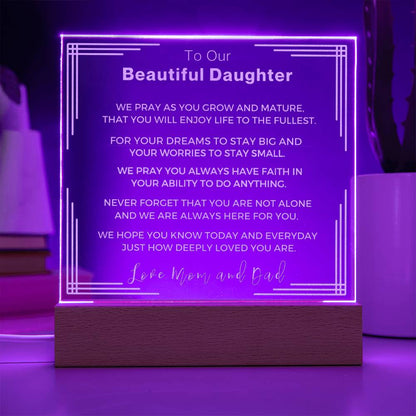 Gift to Our Daughter from Mom and Dad- Engraved Acrylic LED Plaque or Night Light