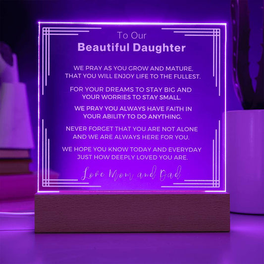 Gift to Our Daughter from Mom and Dad- Engraved Acrylic LED Plaque or Night Light