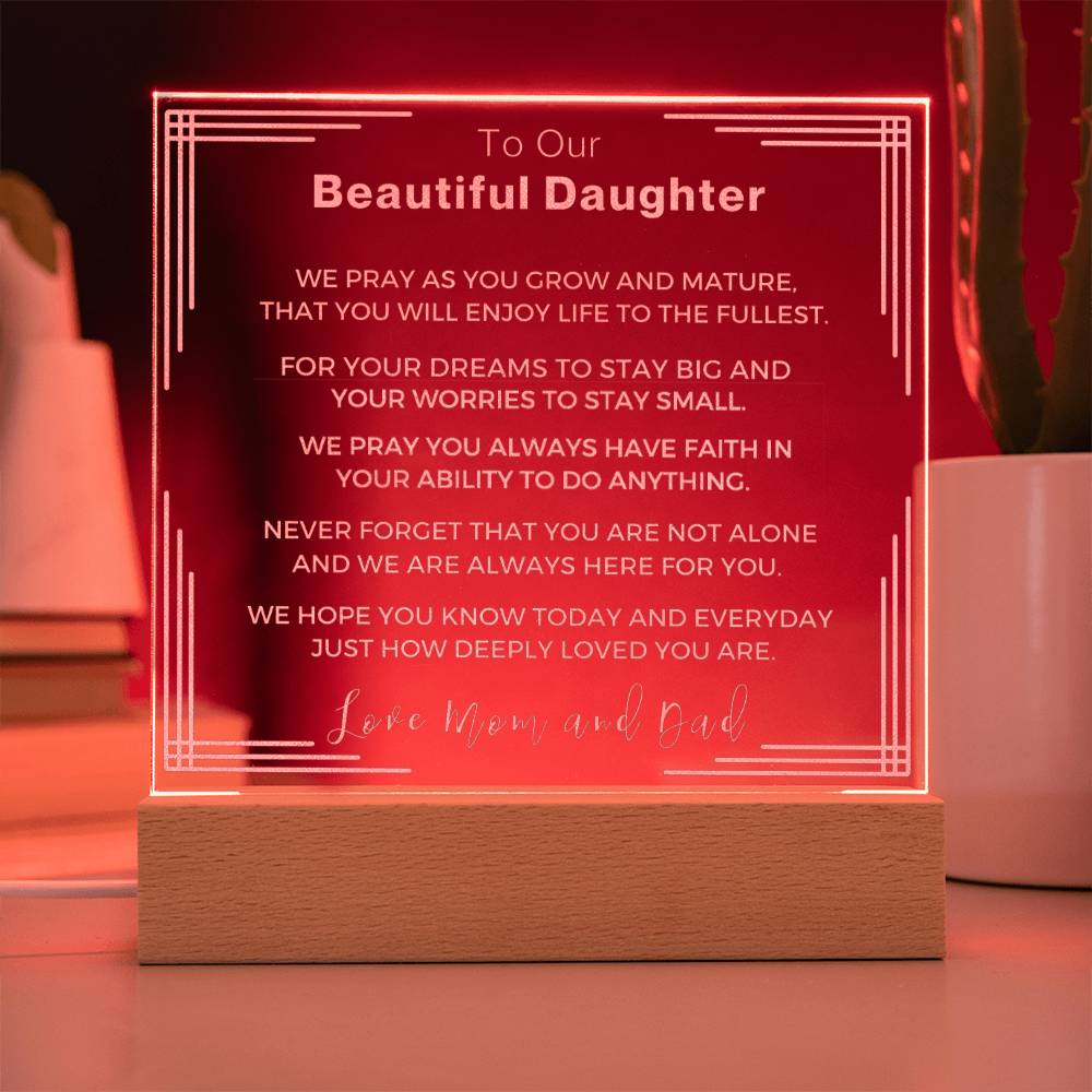 Gift to Our Daughter from Mom and Dad- Engraved Acrylic LED Plaque or Night Light