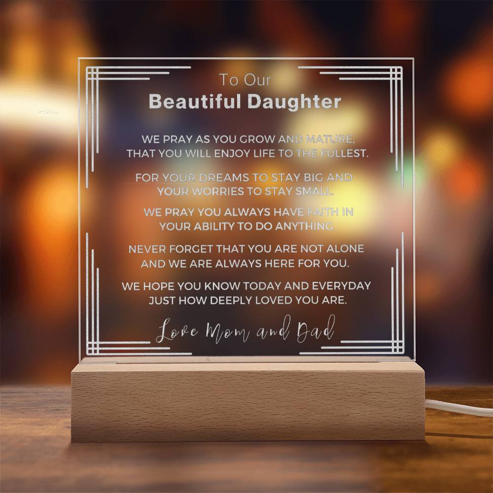 Gift to Our Daughter from Mom and Dad- Engraved Acrylic LED Plaque or Night Light