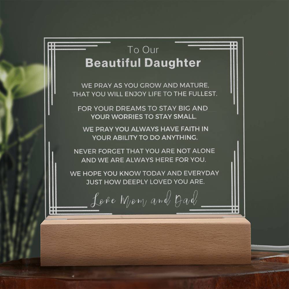 Gift to Our Daughter from Mom and Dad- Engraved Acrylic LED Plaque or Night Light