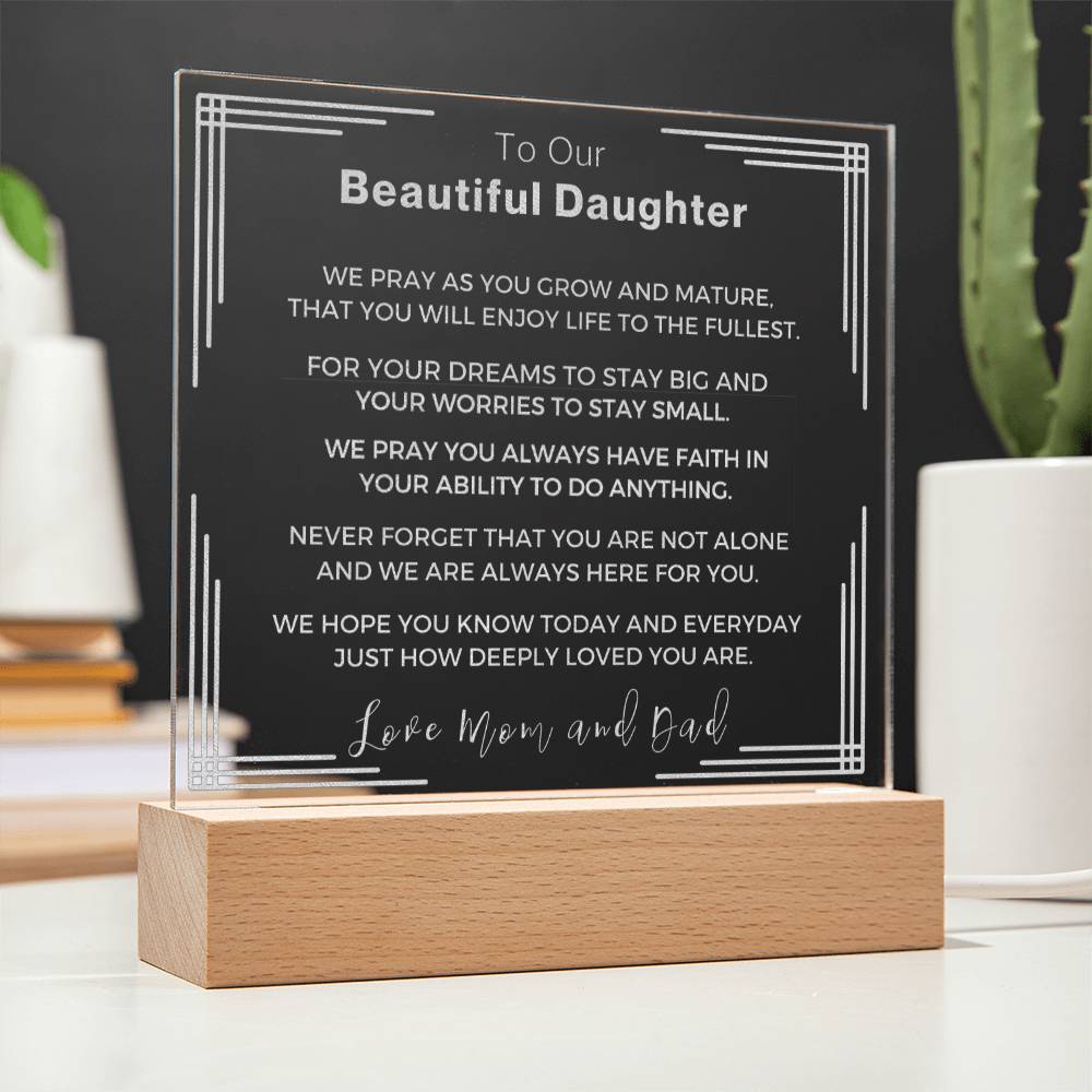 Gift to Our Daughter from Mom and Dad- Engraved Acrylic LED Plaque or Night Light