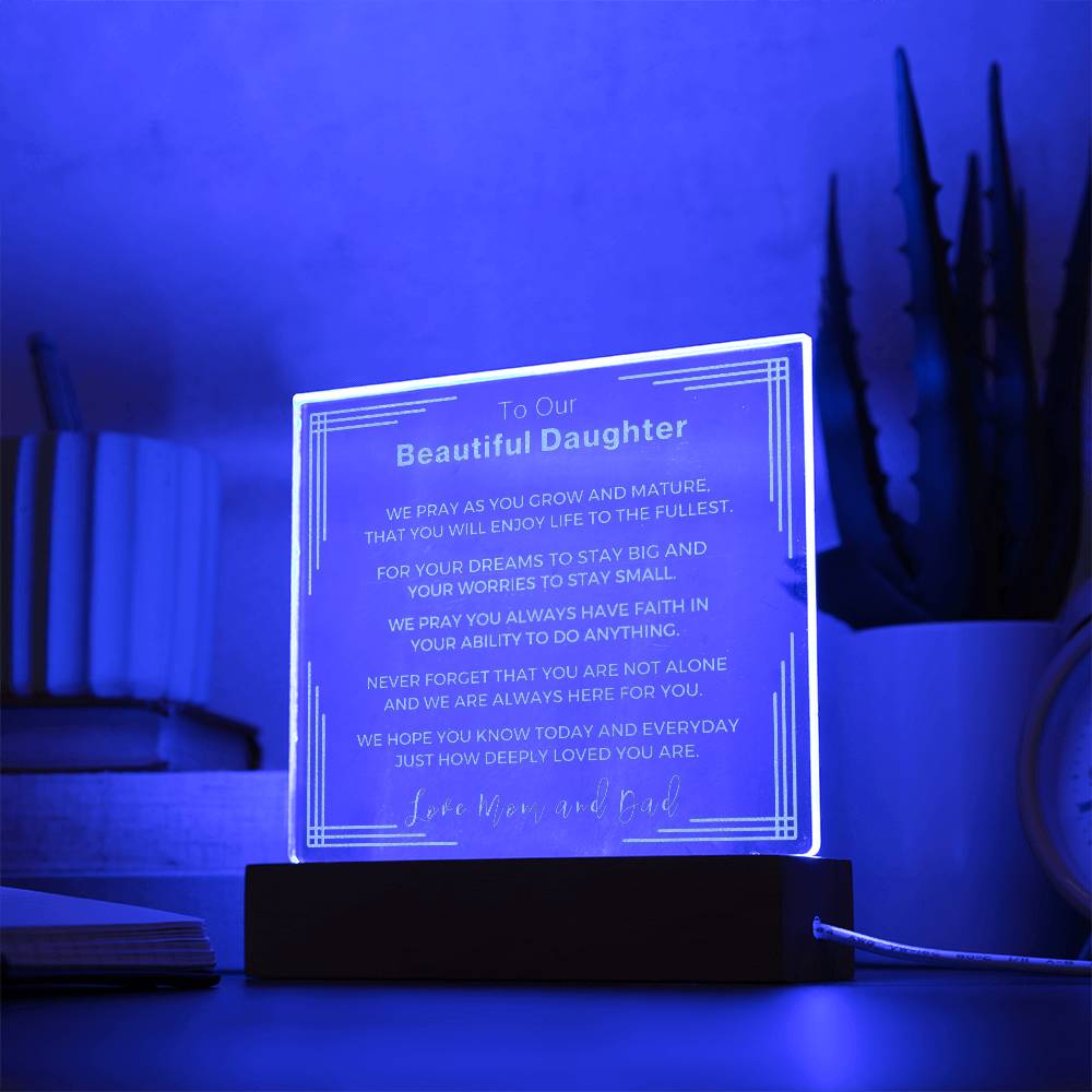 Gift to Our Daughter from Mom and Dad- Engraved Acrylic LED Plaque or Night Light