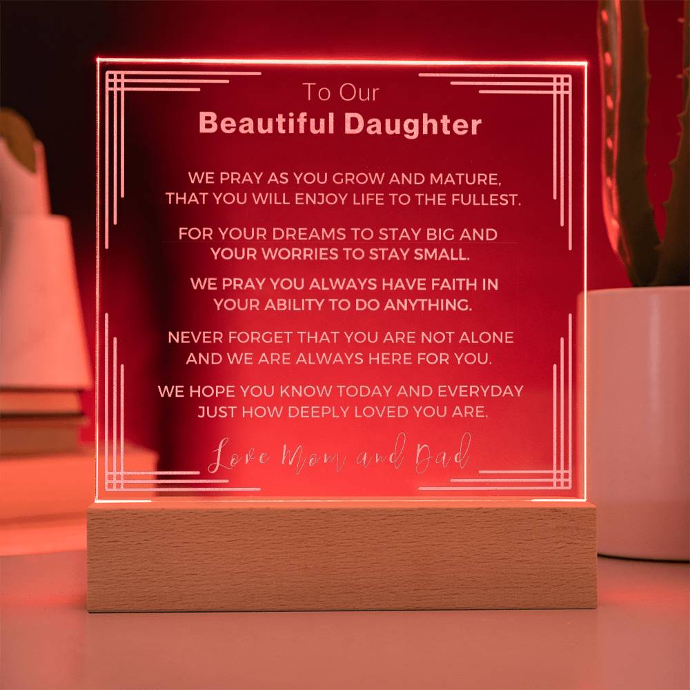 Gift to Our Daughter from Mom and Dad- Engraved Acrylic LED Plaque or Night Light