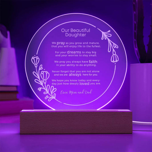 Engraved LED Acrylic Plaque Night Light-Gift for Our Daughter